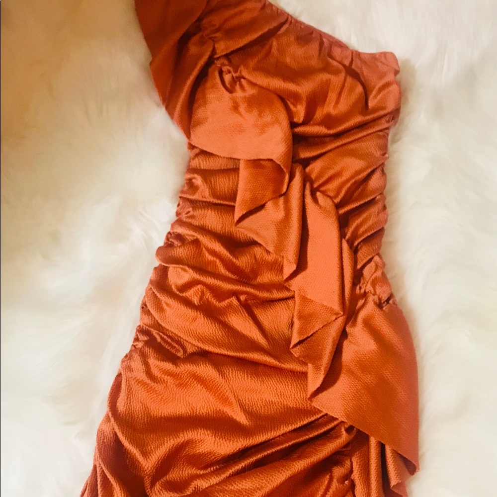 Nicole Miller One Shoulder Orange Dress